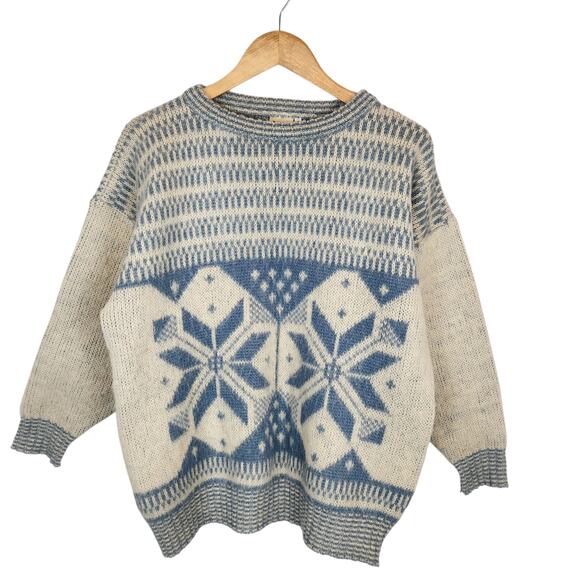 Alafoss Icewool Sweaters - Alafoss Icewool Women's Pure Wool Crew Neck Sweater Snowflake Blue Cream Small